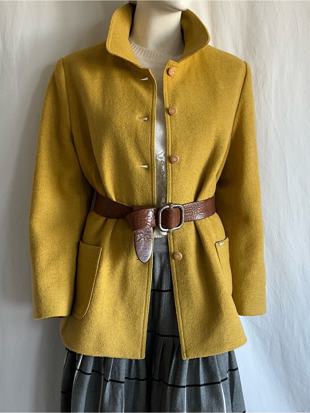 HANRIM 100% Wool Mustard Ochre Jacket Coat Oversized Vintage Korea